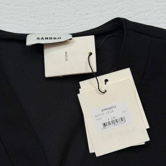 Sandro Paris Black Smocked Waist Button Down Mini Dress, Size Medium - Picture 5 of 8